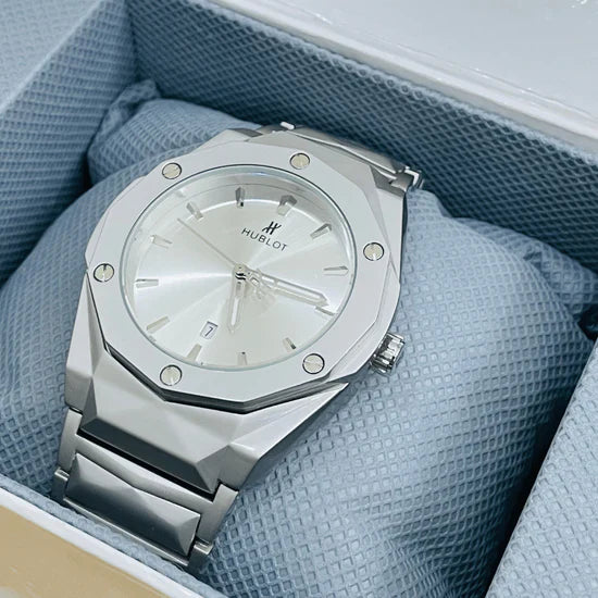 HB Premium Watch - Luxury Diamond Cut Chain - Silver Dial